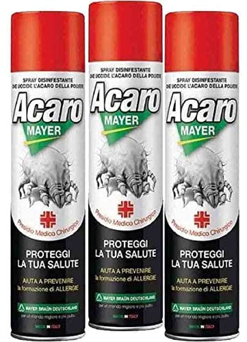 3 x Spray Antiacaro Disinfettante Per Materassi Tessuti Divano Cuscini ACAROMAYER 400 Insetticida Acaricida Della Polvere Anallergico Atossico