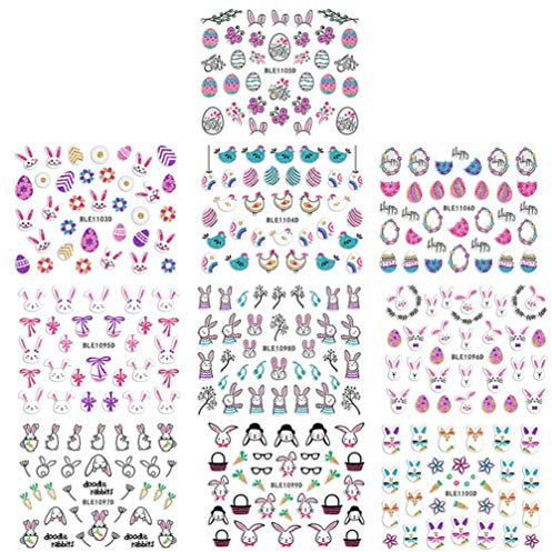 Lurrose 10Pcs Nail Art Stickers Easter Bunny Nail Decals Rabbit Chicken Egg Nail Stickers Manicure Decals Nail Art Accessory
