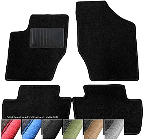moto-MOLTICO Fußmatten Auto - Velours Autoteppiche passend für Mitsubishi Colt (2005-2012) - 4-teiliges Set - Schwarze Automatten mit Schwarzen Ziernähten