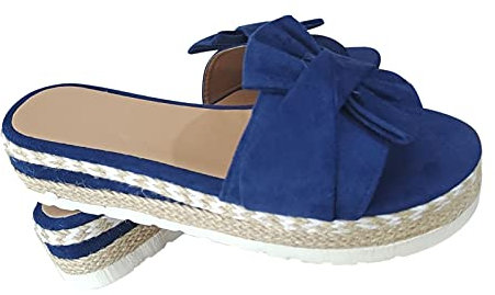 Sandales Plates Femme Bout Ouvert Pantoufles Slip-on Été Claquettes Nu Pieds Semelle Compensée Confortable Chaussures Antidérapant de Plage Wedges Platform Slipper Bohemia Beach Sandals (Bleu, 38)