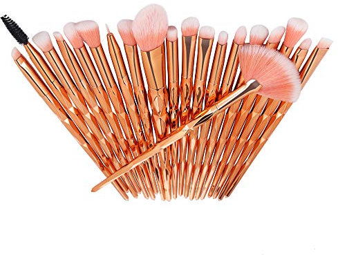 KOLIGHT® Pack of 20pcs Cosmetic Eye Shadow Sponge Eyeliner Eyebrow Lip Nose Foundation Powder Makeup Brushes Sets (Rose&gold)