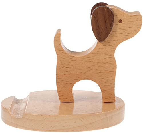 Hemobllo Wooden Mobile Phone Holder Dog Cell Phone Stand Wooden Phone Stand Animal Cell Phone Holder for Kids Adults Home Office Watching Video Tool