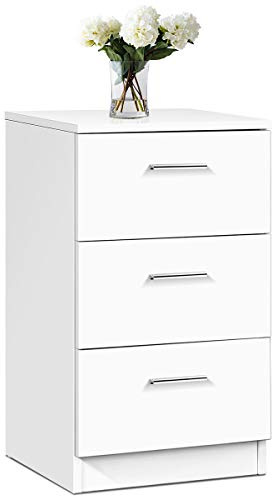 GIANTEX Nachtschrank, Nachttisch Nachtkommode mit 3 Schubladen Holz, Nachtkonsole Schubladenkommode Bürokommode Mehrzweckschrank für Büro Wohnzimmer (weiß)