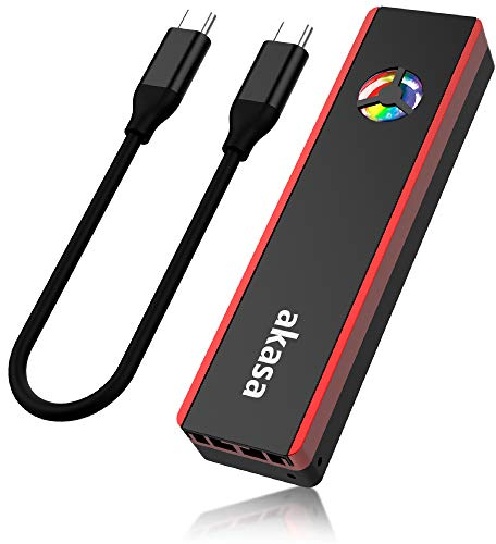 Akasa Vegas SSD Mate | M.2 SATA/NVME SSD to USB 3.2 Gen 2 Aluminium enclosure with RGB Fan | RGB SSD External Enclosure | Tool-Free M.2 Enclosure Adapter | AK-ENU3M2-06 | Included Carrying Pouch