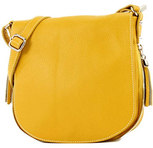 modamoda de - T06 - ital Messenger Umhängetasche aus Leder, Farbe:Sonnengelb