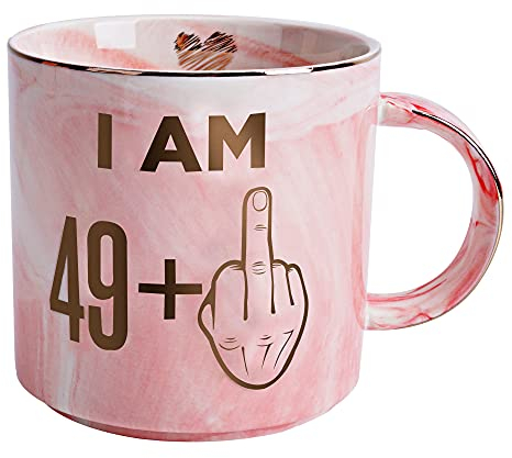 50th Birthday Gifts for Women - Funny Turning 50 Year Old Birthday Gift Ideas for Wife, Mom, Daughter, Sister, Aunt, Best Friends, BFF, Coworkers - Fabulous Pink Marble Mug, Ceramic 11.5oz Coffee Cup