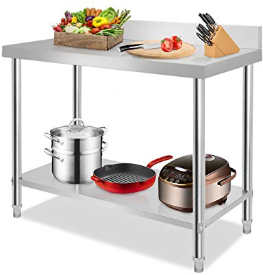 AufuN Tavolo da lavoro in acciaio inox con bordo intermedio professionale Gastro, tavolo da cucina in acciaio inox, tavolo da smontare con alzata, 100 x 60 x 85 cm