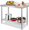 AufuN Tavolo da lavoro in acciaio inox con bordo intermedio professionale Gastro, tavolo da cucina in acciaio inox, tavolo da smontare con alzata, 100 x 60 x 85 cm