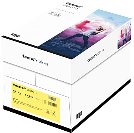 inapa farbiges Druckerpapier, buntes Papier tecno Colors: 80 g/m², A4, 2.500 Blatt (5x500), mittelgelb