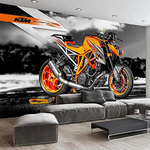 XTSWallpaper Fototapete 3D Effekt 360X250Cm Orange Motorrad Muster Tapete Modern Vlies Hintergrundbild Fotografie Wandbilder Riesiges Bild Wohnzimmer Schlafzimmer Kinderzimmer Dekoration
