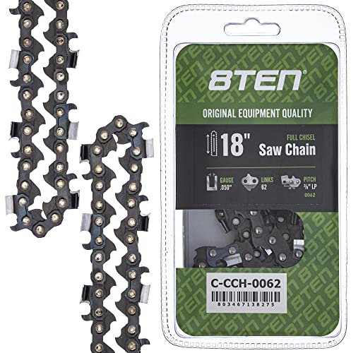 8TEN Catena per motosega a scalpello completo, 45,7 cm, .050 3/8 LP 62 DL per Echo CS-310 Poulan Woodshark Craftsman