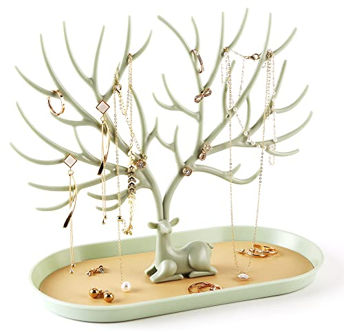 MORE&LESS Présentoir de bijoux en bois de cerf, pendentif de tour d'arbre pièces de rangement bagues boucles d'oreilles collier bracelet