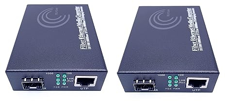 Elfcam® - Glasfaserkonverter mit SFP-Port, Konverter RJ45 Gigabit / Modul Mini-GBiC SFP Multimode – Einzelmodus / 0,55 km – 20 km (2 RJ45-Ports)