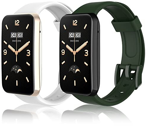 WD&CD 2 Pack Bracelet Compatible pour Xiaomi Mi Band 7 Pro Blanc + Vert Foncé, Bracelet de Remplacment en TPU Silicone Réglable Compatible pour Mi Band 7 Pro