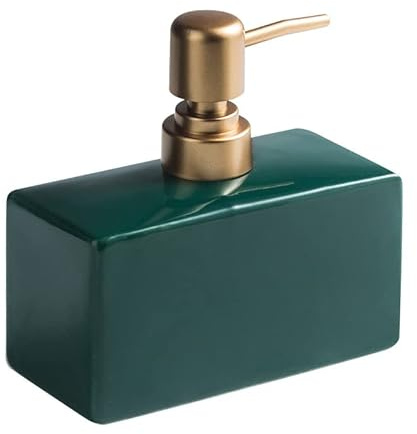 Moderner Seifenspender mit Matter Goldener Pumpe für Badezimmer, 383 ml, rechteckig, Keramik-Lotionspender, nachfüllbarer Spülseifenspender (dunkelgrün)