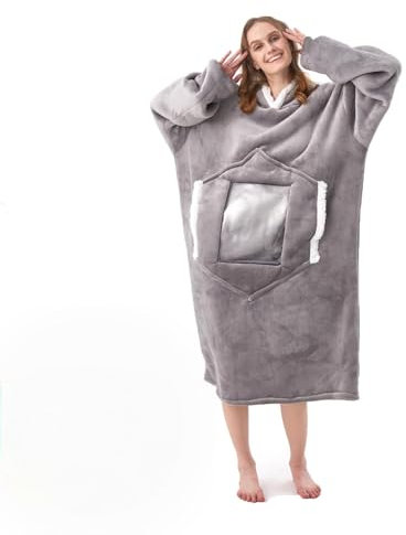Linarun Hoodie Decke mit Ärmeln Decke zum Anziehen Sweatshirt, Kuscheldecke mit Ärmeln Pullover 120x80 cm, Erwachsene Ärmeldecke tragbar weich warm, Ganzkörperdecke als TV Decke