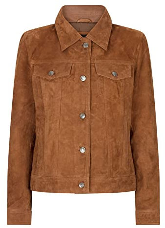 TruClothing Womens Suede Vintage Retro Jeans Jacket Real Leather Short Biker Grease 1980s Classic - Tan 5XL