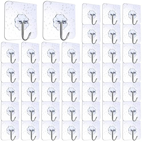 Pasun Haken Selbstklebend Wandhaken, 42 Stück Klebehaken Transparente Ohne Bohren, Handtuchhaken für Küche Badezimmer Wand & Decke Aufhänger, Max 10kg