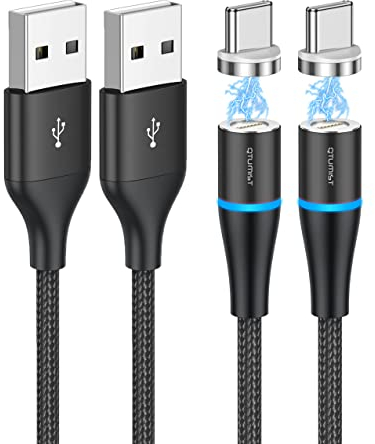QTUMIST Magnético USB C Cable de Carga (1m, Paquete de 2) de Nylon Trenzado USB Tipo C Cable, Carga Rápida Cable USB con Conector Magnético para Samsung Galaxy S22/S21/S10, Pixel, OnePlus, Nokia
