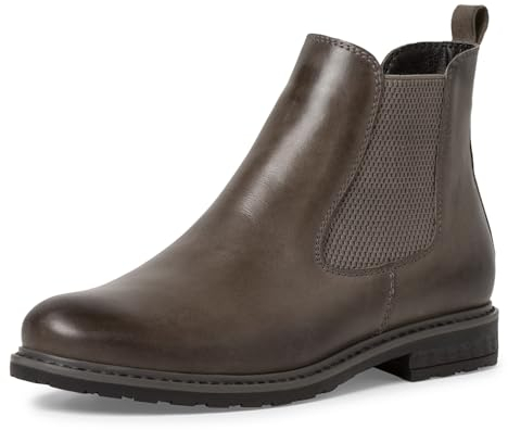 Tamaris Damen Chelsea Boots Leder Blockabsatz; GREY LEATHER/grau; 37 EU