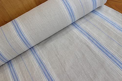 Geschirrtuch Leinen Meterware - Stoff für Küchentuch natur/blau - 100% Leinenstoff gewaschen - Spültuch für Geschirr Naturfaser *ab 50 cm