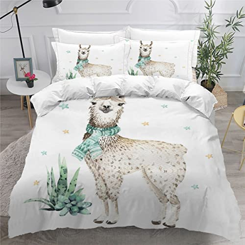 AASIRA Lama Bettwäsche 135x200 Kinder Bettwäsche Süße Tiere Weiche Mikrofaser Bettbezug mit Reißverschluss Jungen Mädchen Bettwäsche-Set 3D Motiv Bettbezüge mit 2 Kissenbezug 80x80