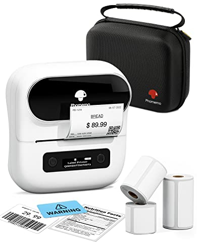Phomemo M220 Etikettenmacher, Bluetooth-Etikettendrucker für Barcode, Adresse, Haus, Mailing, Kleinunternehmen, Kleidung, tragbarer Etikettenmacher mit 3 Rollen Etiketten