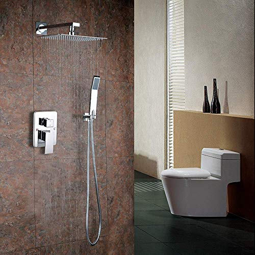 Caja preempotrada para montaje en pared, totalmente plateada y cobre, juego de ducha de baño oculto, sistema de ducha de mano, doble función y agua fría presurizada, boquilla superior cuadrada,