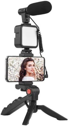 Kit de Video para Smartphone con Micrófono, Luz LED, Soporte y Trípode Compatible con iPhone, Samsung, Huawei, para Youtube, TikTok, Vlog en Vivo