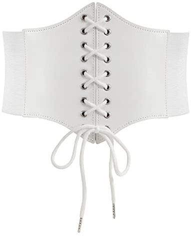 WERFORU Frauen Tied Waspie Gürtel,Breiter Schnürgürtel Korsett Elastische Taille Gürtel (Passend für Taillengröße 80-89cm, F-weiß)