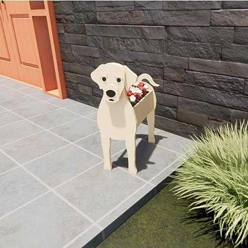 Übertopf Mit Labrador-Hund, Schwarz-weißer Labrador-Cartoon-Hund-Blumentopf, Premium-Garten-Sukkulenten-Blumentöpfe, Niedliches Hunde-Design, Behälterhalter Für Den Innen- Und Außenbereich,Weiss,H