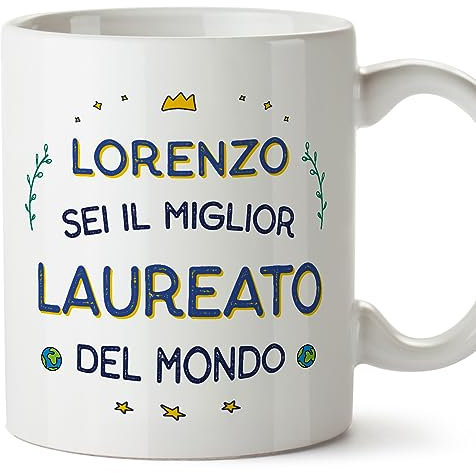 Mugffins Tazza Personalizzata in ceramica per LAUREATO uomo 11 oz / 350 ml - In italiano - Migliore del Mondo - Idea regalo per compleanno, anniversario, natale, laurea