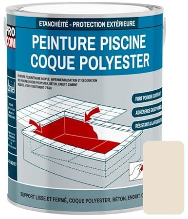 Peinture piscine coque polyester, béton, peinture piscine polyuréthane étanche et souple, haut de gamme PROCOM 3 Kg