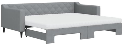 vidaXL Tagesbett, Sofabett Ausziehbar mit Matratzen, Gästebett Schlafsofa für Schlafzimmer Wohnzimmer, Sofa Ausziehbett, Hellgrau 90x200cm Stoff