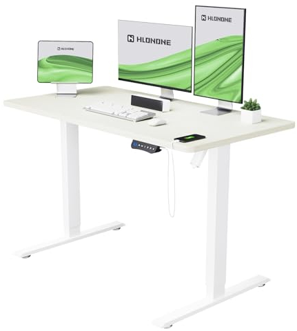 HLONONE Höhenverstellbarer Schreibtisch, 120 × 60 cm Elektrischer Schreibtisch, Verstellbarer Computertisch mit Cable Grommet und 3-Funktions-Memory, Steh-Sitz Tisch für Büro und Home Office, Eiche