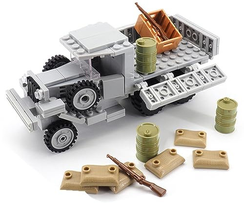YLtremker WW2 Militär GAZ LKW Bausteine mit Mini Figur und Waffenteil, 199 Teile Militärischer LKW Modellbausatz Militär Waffen Spielzeug