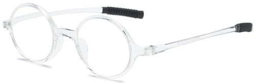 ABETOS Lesebrille Rund Klein Herren Damen Retro Lesebrillen TR90 Flexibel Leicht Vollrandbrille Mini Vintage Computer Sehhilfe Lesehilfe (Transparentes Weiß+1.0)