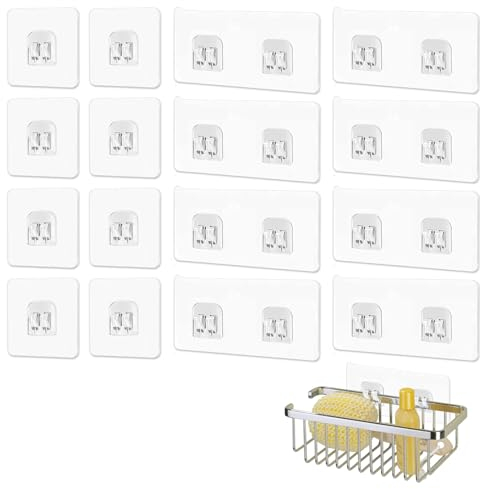 BYYT 8 Stück Einzel Selbstklebende Haken+8 Stück Doppelhaken Duschregal Klebehaken Transparent,Haken Klebehaken Badezimmer,Magischer Haken Durchsichtige Selbstklebende für Küche Badezimmer