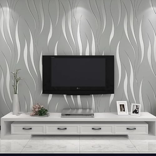 Anttyscar 3D Wellen Geprägte Tapete Vliestapete 3 Stück 3D mit Wasserpflanzen-Muster Moderne Minimalistisch Wallpaper mit 3D-Wellen Wanddekoration in Wohnzimmer Schlafzimmer und Büro,0,53m x 9,5m