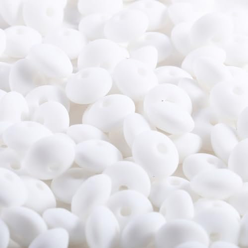 Ahouws 150Pcs Silicone Lentil Beads,12mm Silicone Abacus Focal Beads Bulk Colorful DIY Colorful Silicone Beads for Bracelet Necklace Crafts Pen Making(White)