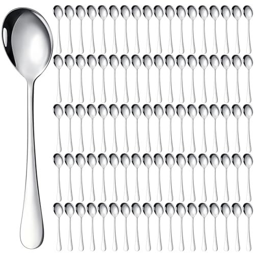 Nuogo 100 Pieces Soup Spoons Set Stainless Steel Spoons Silverware Dessert Dinnerware Bulk Metal Dinner Dinnerware Mirror Polished Tablespoon for Home Restaurant Kitchen Dishwasher Safe
