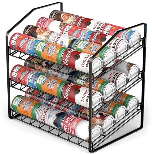 AFAjwsc Standregal Dosenregal Organizer, Stapelbares Dosenregal, 3 Etagen Dosenspender Aufbewahrung für Küchenschrank, Speisekammer, Schrank Küche für 36 Dosen Schwarz2