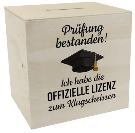 Prüfung bestanden Doktorhut Spardose aus Holz mit Spruch Lizenz zum Klugscheißen Abschlussgeschenk Klugscheißer Schlaumeier-Abi Schule TV Für Gäste
