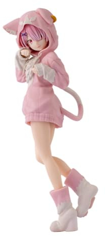Zhongkaihua Rem and Ram Anime-Figur Ram niedliche Katzenohren rosa Dienstmädchen-Outfit, Actionfigur, Statue, Modell, Ornament, Sammlerstück, 21 cm