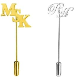 KQISAN Initiales Personnalisées Nom Lettres Broche - Nom Personnalisé Lettre Logo Hommes Longue Aiguille Femme Costume En Acier Inoxydable Broches Bijoux Pour Cadeaux De Fête Des Pères, Argent, Taille