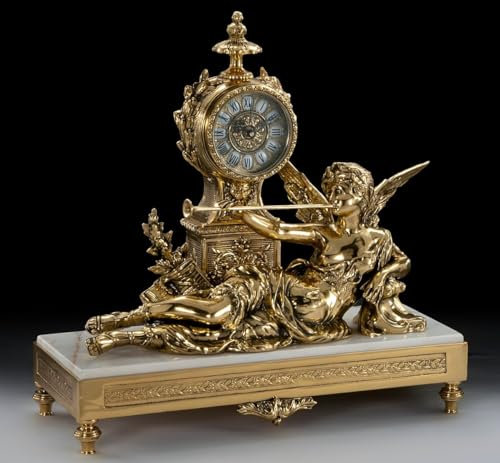 Casa Padrino Luxus Barock Tischuhr Gold/Weiß 48 x H. 47 cm - Handgefertigte Bronze Uhr im Barockstil - Barock Schreibtischuhr - Barock Schreibtisch Deko - Barock Deko Accessoires
