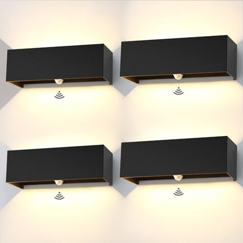 ledmo 4 Pack 30W LED Wandleuchten Außen mit Bewegungsmelder Auf und ab Einstellbarer Lichtstrahl 3000K Warmweiß IP65 Wasserdichte(schwarz)