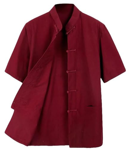 A ALFEEL Traditional Kung Fu Short-Sleeve Cotton Shirt Tai Chi Clothing Red