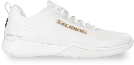Salming Viper Pro Squash-Schuhe für Herren, niedrig, Weiß / Gold / Gelb / Schwarz erhältlich, abriebfest, Pickleball, Racquetball, Padel, Weiß/Gold, 40 EU