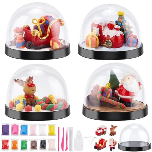 WEBEEDY DIY Weihnachten Schneekugeln Kit 4 Sets Make Your Own Holiday Water Globe Kit mit 4 Weihnachten Schneekugel Figuren Ornament für Weihnachten Geschenke Sculpting Kunst und Handwerk Dekoration